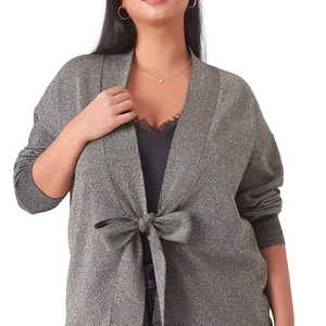 LANE BRYANT Grey Silver Classic Tie-Front Shine Sparkle Cardigan 18/20 2X